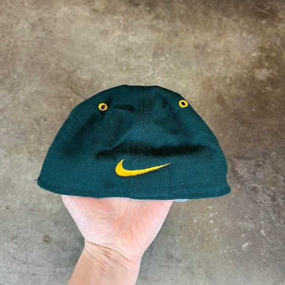 Vintage 80s Green and yellow wool baseball snapback hat - Picture 3 of 5